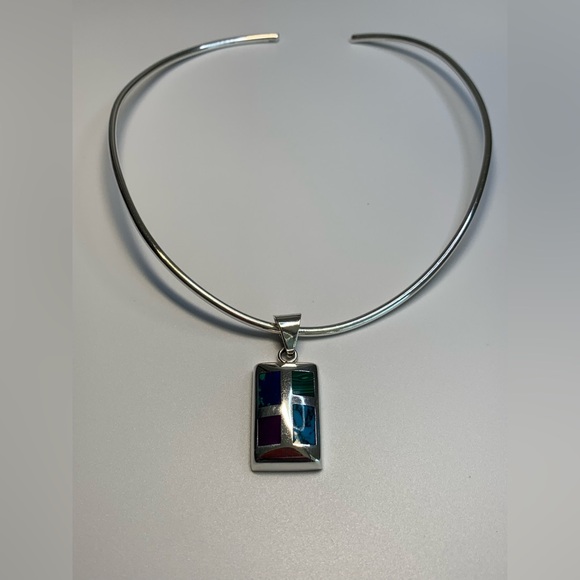 Silpada Sterling Silver Multi-Colored Stone Inlaid Pendant & Sterling Choker - Picture 13 of 13